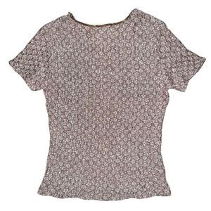 E K DESIGNS Vintage Ultra Textured Stretchy Metallic Brown Blouse Size M